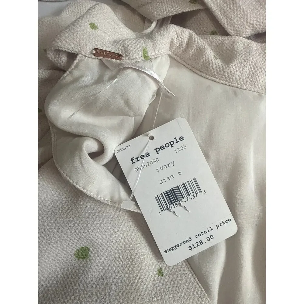 Free People NWT Abbie Printed Fit and Flare Ivory Mini Dress Size 8